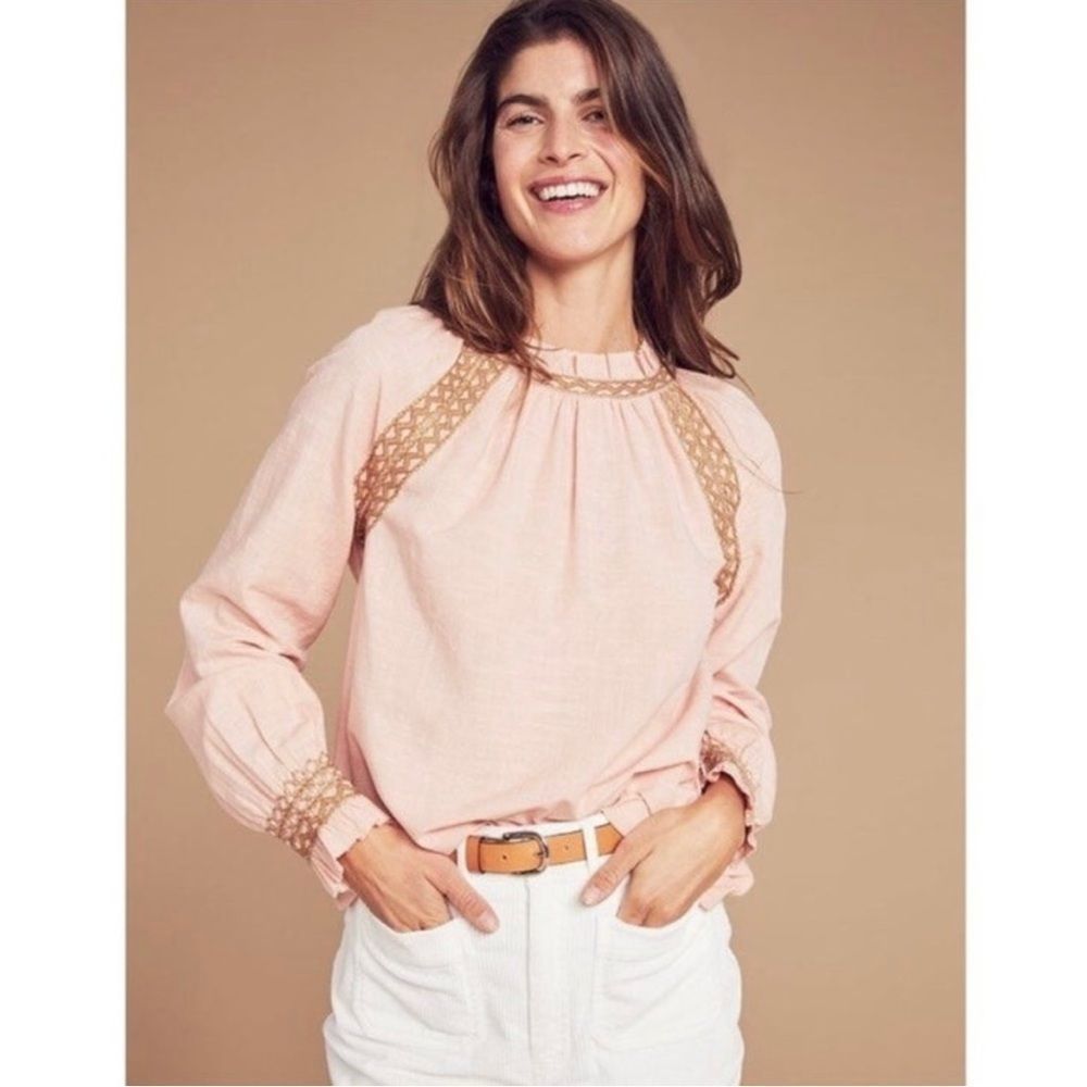 Faherty Arles Blouse Dusty Pink Smocked peasant Size Small